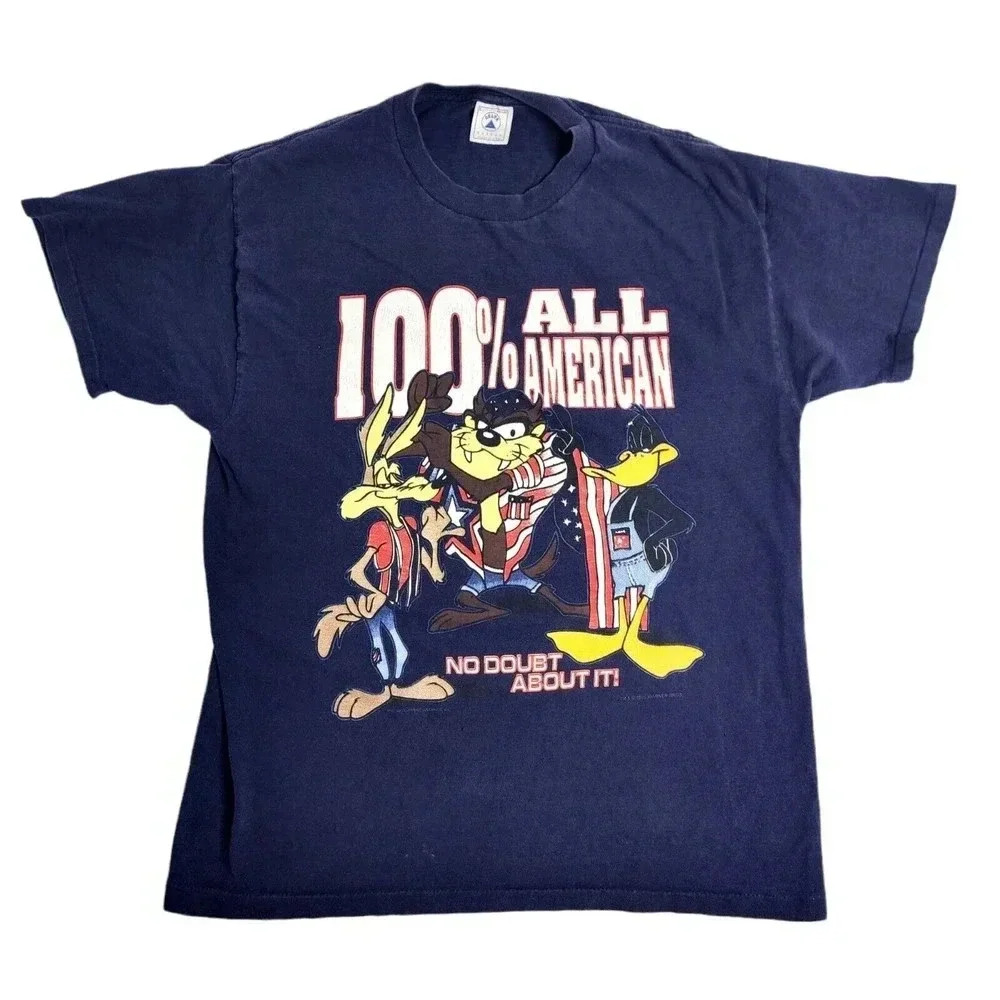Vintage 90's Looney Tunes T-shirt 100% All American‎ Size Medium Taz Daffy Bugs